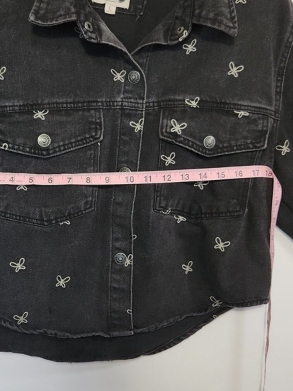 Stoosh Vintage Denim Women's Size L Black/Grey Butterfly Print Cropped Jacket - Picture 12 of 14